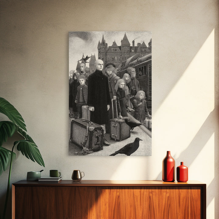 The Ghost Train Arrival, Victorian Macabre Art, Vertical Wall Art, Macabre Wall Art, Framed Canvas Print, Halloween Wall Art