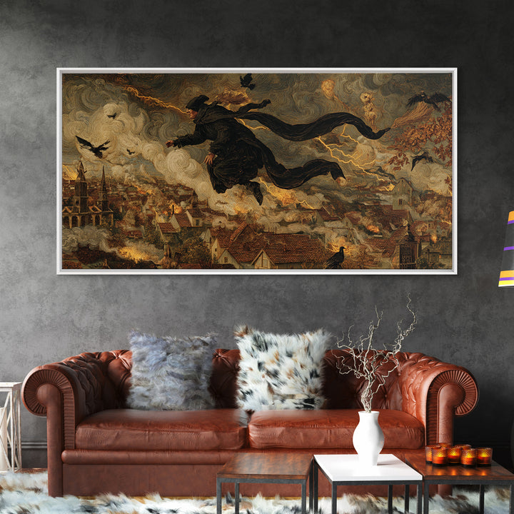 The Halloween Storm, Medieval Grotesque Art, Wide Panoramic Art, Gothic Horror Wall Art, Canvas Print, Halloween Wall Art