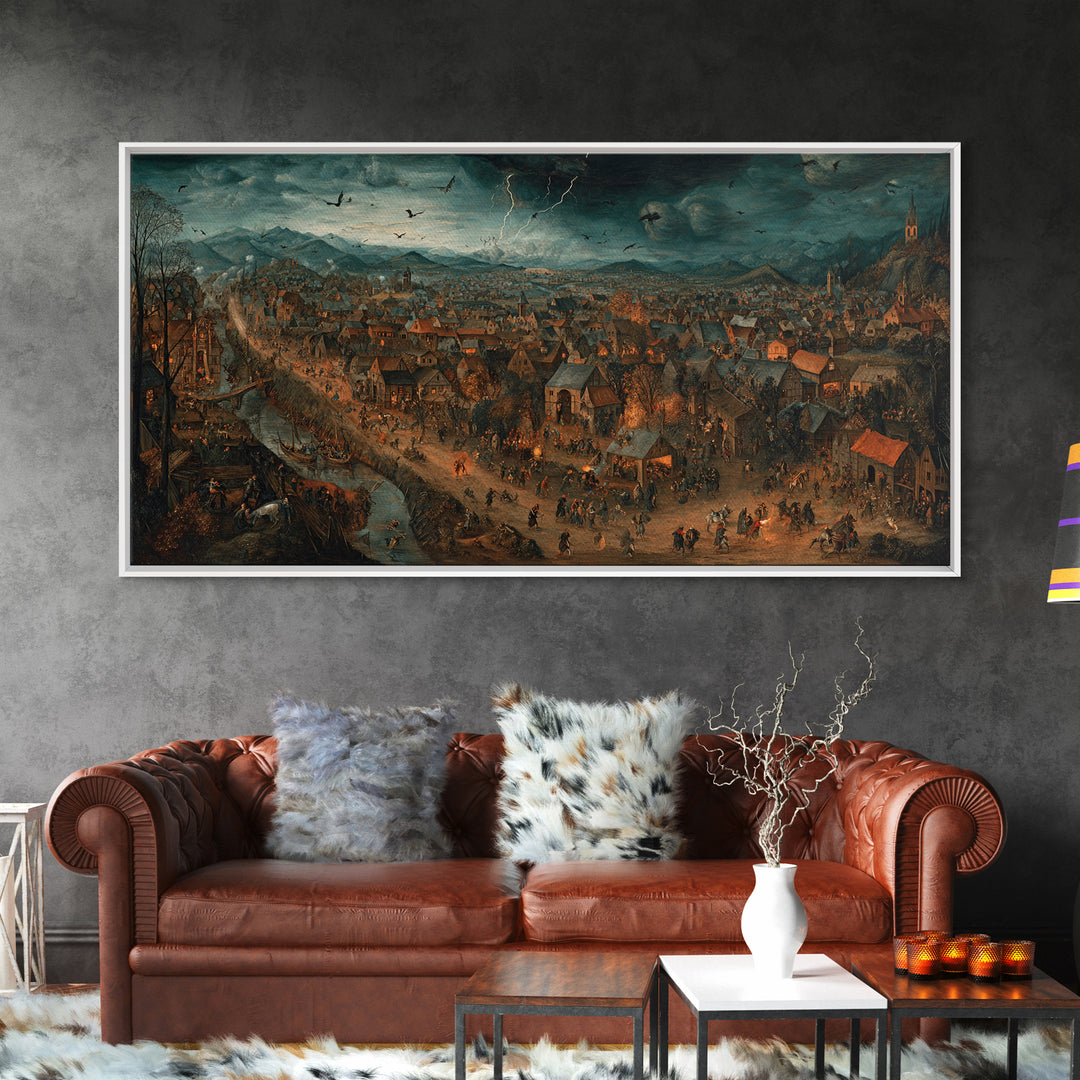 The Halloween Storm, Northern Renaissance Horror, Wide Panoramic Art, Dark Fantasy Wall Art, Canvas Print, Halloween Wall Art