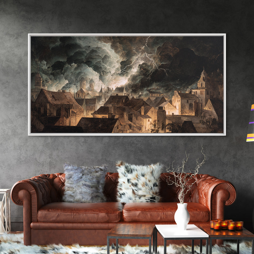 The Halloween Storm, Gothic Nightmare Art, Wide Panoramic Art, Dark Halloween Decor, Canvas Print, Halloween Wall Art