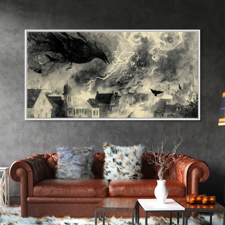The Halloween Storm, Symbolist Dream Art, Wide Panoramic Art, Dark Halloween Decor, Canvas Print, Halloween Wall Art, Dark Fantasy Art