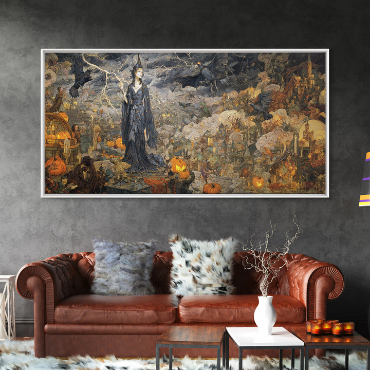 The Halloween Storm, Ornate Symbolist Art, Wide Panoramic Art, Macabre Wall Art, Canvas Print, Halloween Wall Art, Halloween Decor