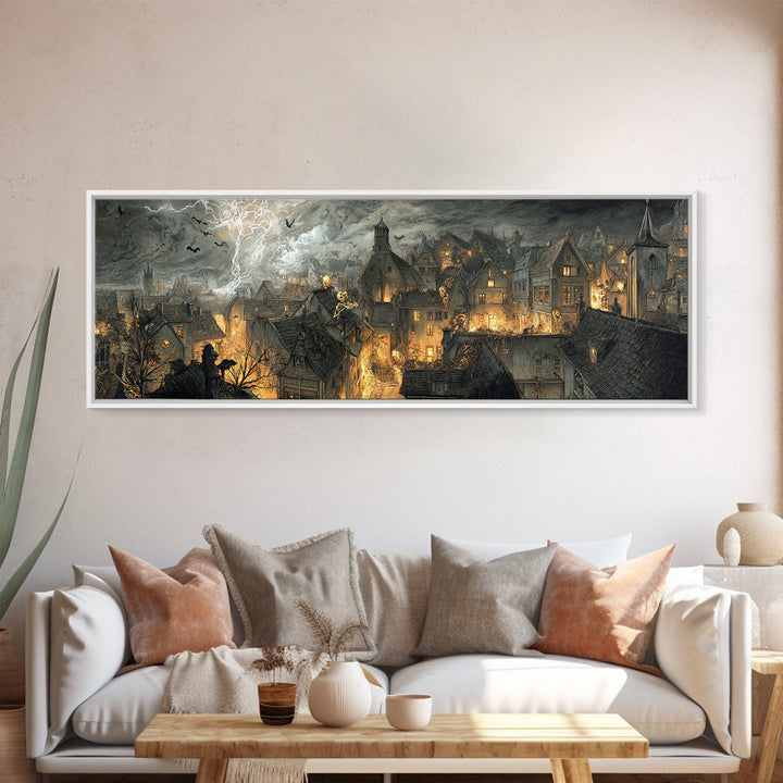 The Halloween Storm, Decadent Gothic Art, Extra Wide Wall Art, Gothic Horror Wall Art, Framed Canvas Print, Halloween Wall Art