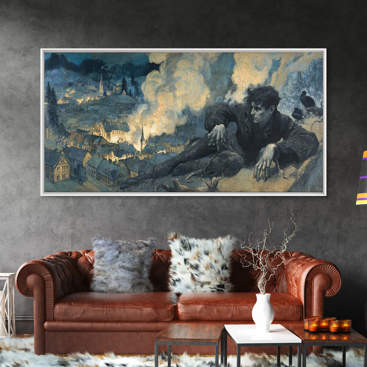The Halloween Storm, Dark Symbolist Art, Wide Panoramic Art, Gothic Horror Wall Art, Canvas Print, Halloween Wall Art