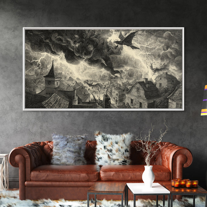 The Halloween Storm, Expressionist Nightmare Art, Wide Panoramic Art, Dark Fantasy Wall Art, Canvas Print, Halloween Wall Art