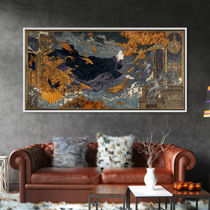 The Halloween Storm, Stained Glass Gothic Art, Wide Panoramic Art, Dark Fantasy Wall Art, Canvas Print, Halloween Wall Art