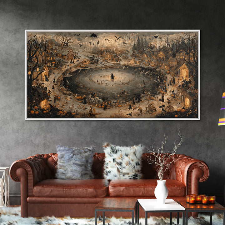 The First Frost Awakening, Northern Renaissance Horror, Wide Panoramic Art, Dark Fantasy Wall Art, Framed Canvas Print