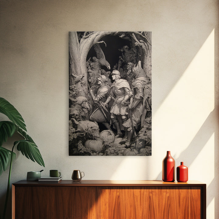 The First Frost Awakening, Renaissance Engraving Art, Vertical Wall Art, Dark Fantasy Wall Art, Framed Canvas Print, Halloween Wall Art