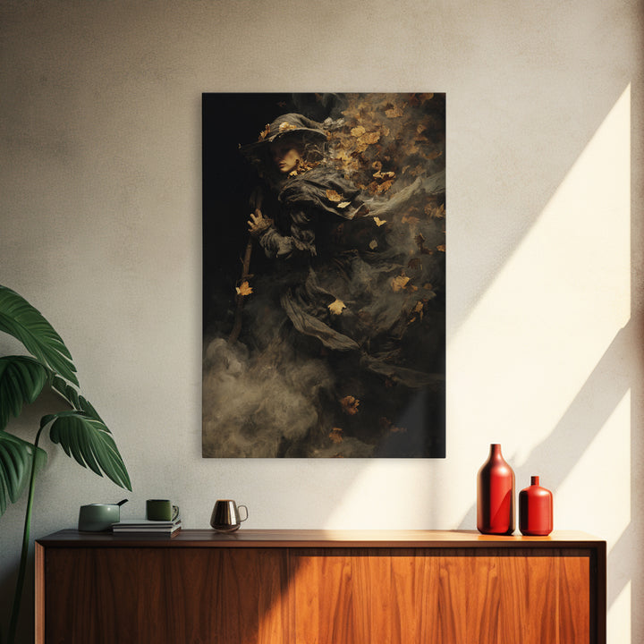 The First Frost Awakening, Baroque Witchcraft Art, Vertical Wall Art, Dark Halloween Decor, Framed Canvas Print, Halloween Wall Art