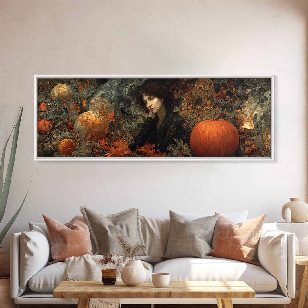 The First Frost Awakening, Ornate Symbolist Art, Extra Wide Wall Art, Dark Halloween Decor, Canvas Print, Halloween Wall Art