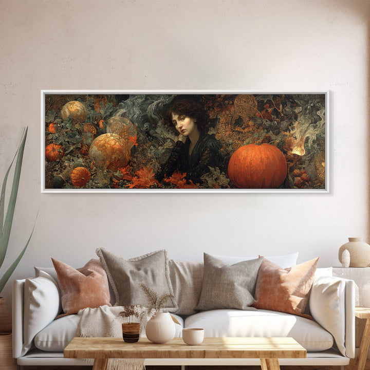 The First Frost Awakening, Ornate Symbolist Art, Extra Wide Wall Art, Dark Halloween Decor, Canvas Print, Halloween Wall Art
