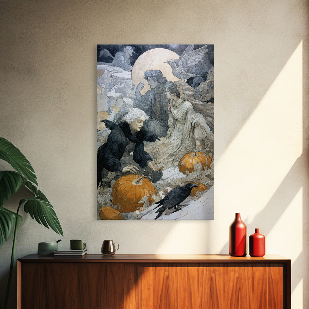The First Frost Awakening, Symbolist Death Art, Vertical Wall Art, Dark Fantasy Wall Art, Canvas Print, Halloween Wall Art