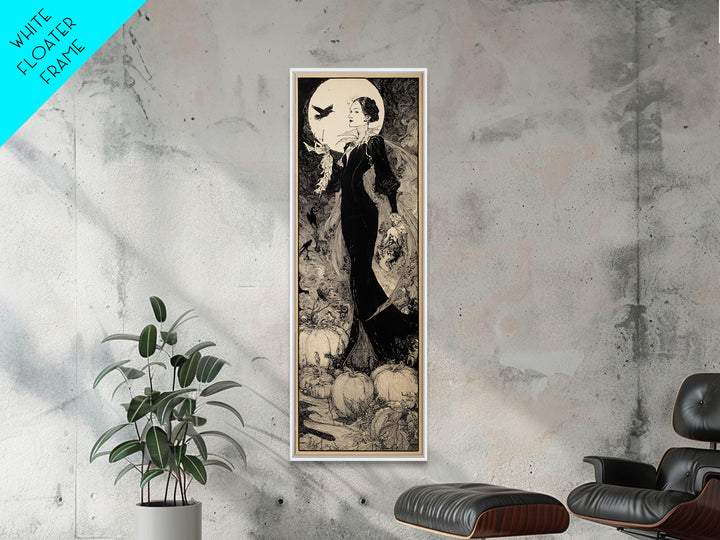 The First Frost Awakening, Decadent Line Art, Tall Narrow Wall Art, Gothic Horror Wall Art, Framed Canvas Print