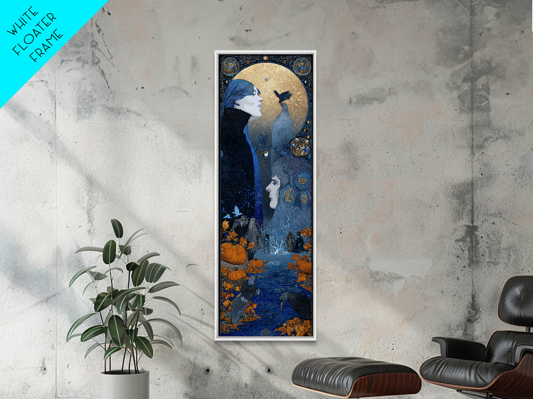 The First Frost Awakening, Stained Glass Gothic Art, Tall Narrow Wall Art, Dark Halloween Decor, Framed Canvas Print, Halloween Wall Art