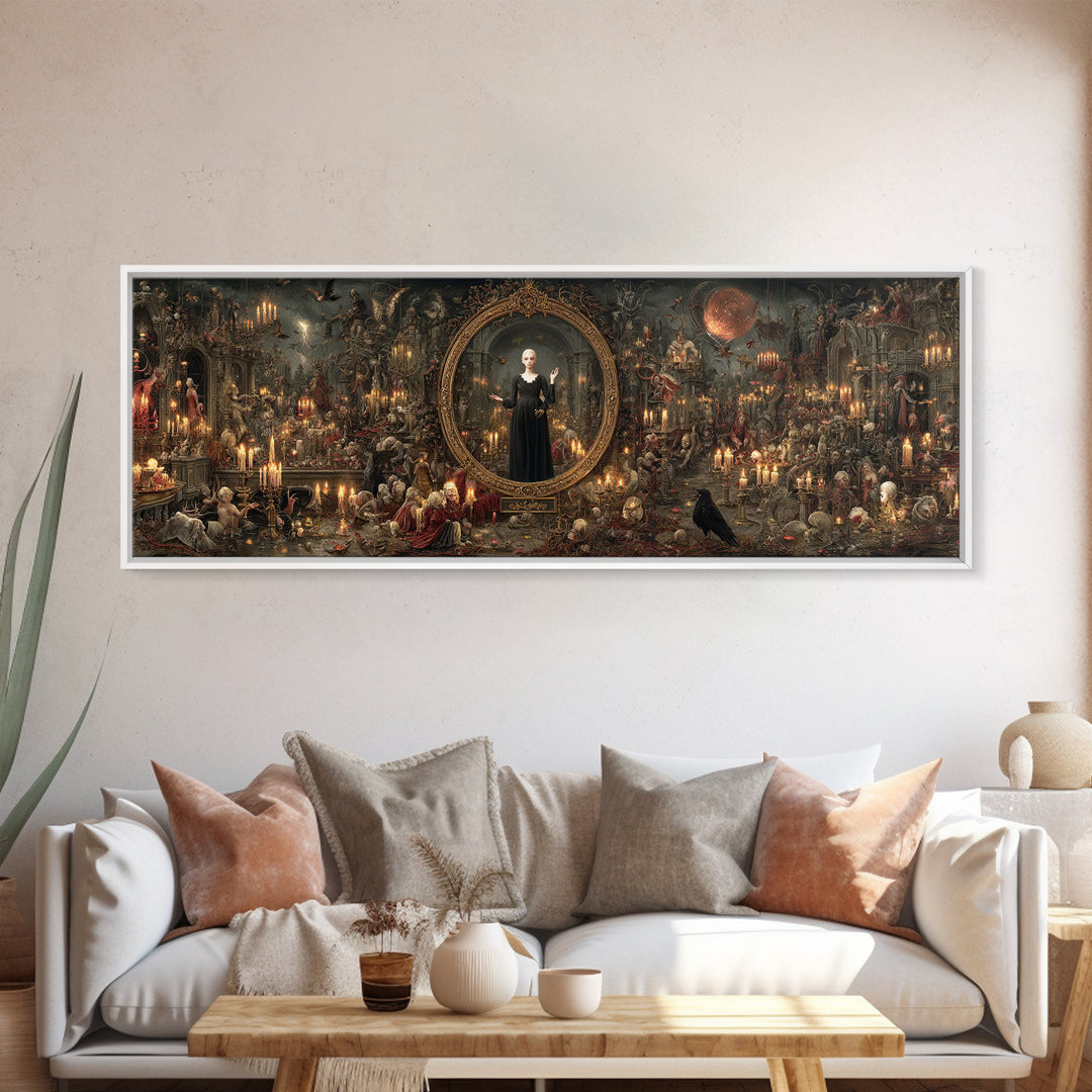 The Cursed Mirror, Medieval Grotesque Art, Extra Wide Wall Art, Dark Fantasy Wall Art, Canvas Print, Halloween Wall Art