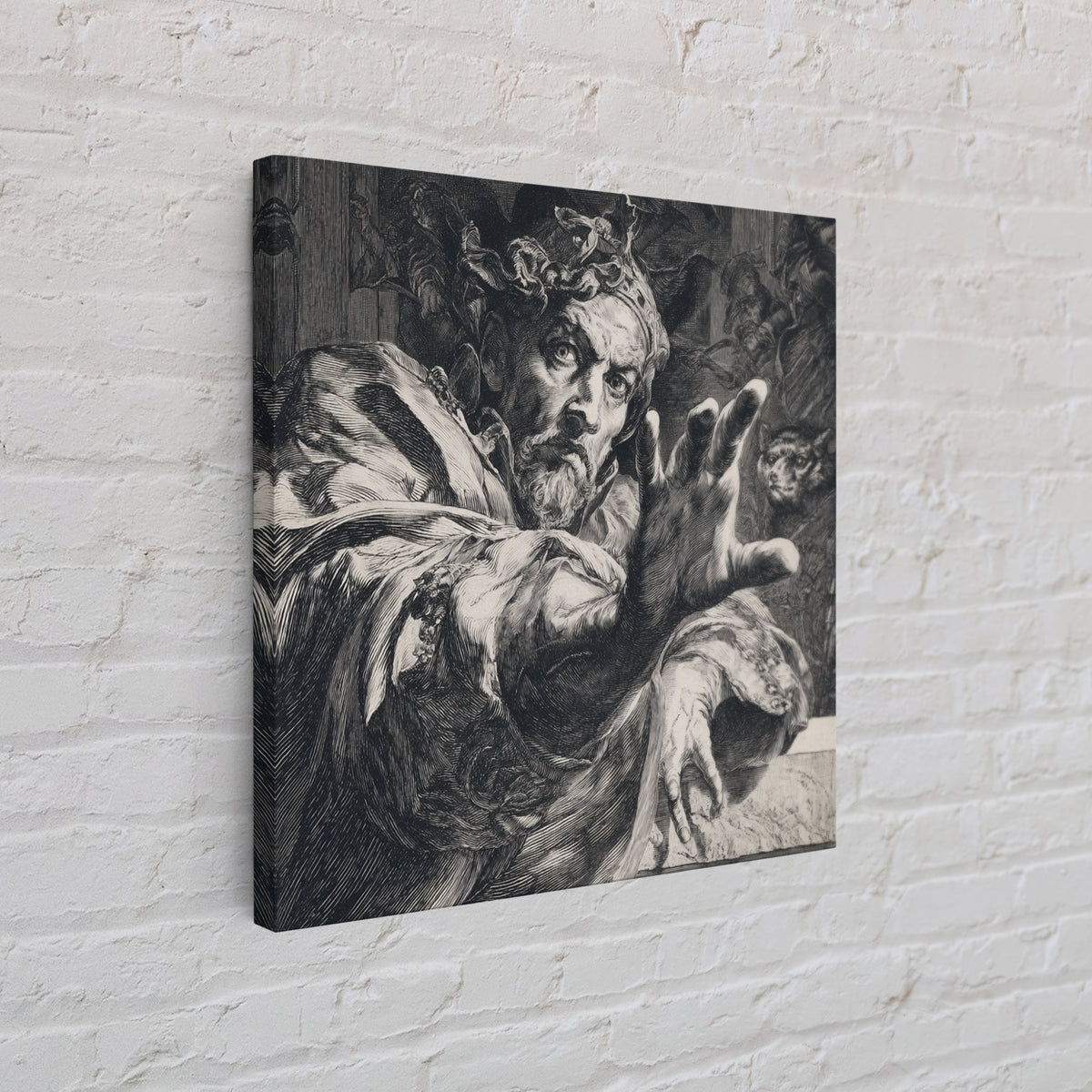 The Cursed Mirror, Renaissance Engraving Art, Square Wall Art, Gothic Horror Wall Art, Framed Canvas Print, Halloween Wall Art