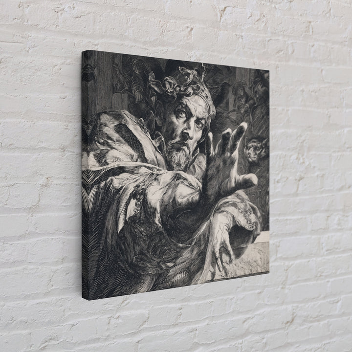 The Cursed Mirror, Renaissance Engraving Art, Square Wall Art, Gothic Horror Wall Art, Framed Canvas Print, Halloween Wall Art
