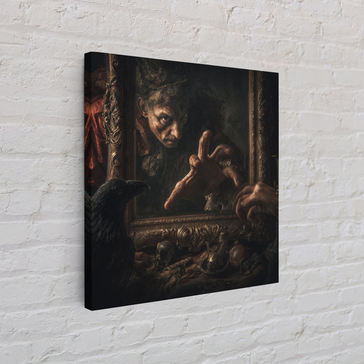 The Cursed Mirror, Baroque Witchcraft Art, Square Wall Art, Macabre Wall Art, Canvas Print, Halloween Wall Art, Gothic Home Decor