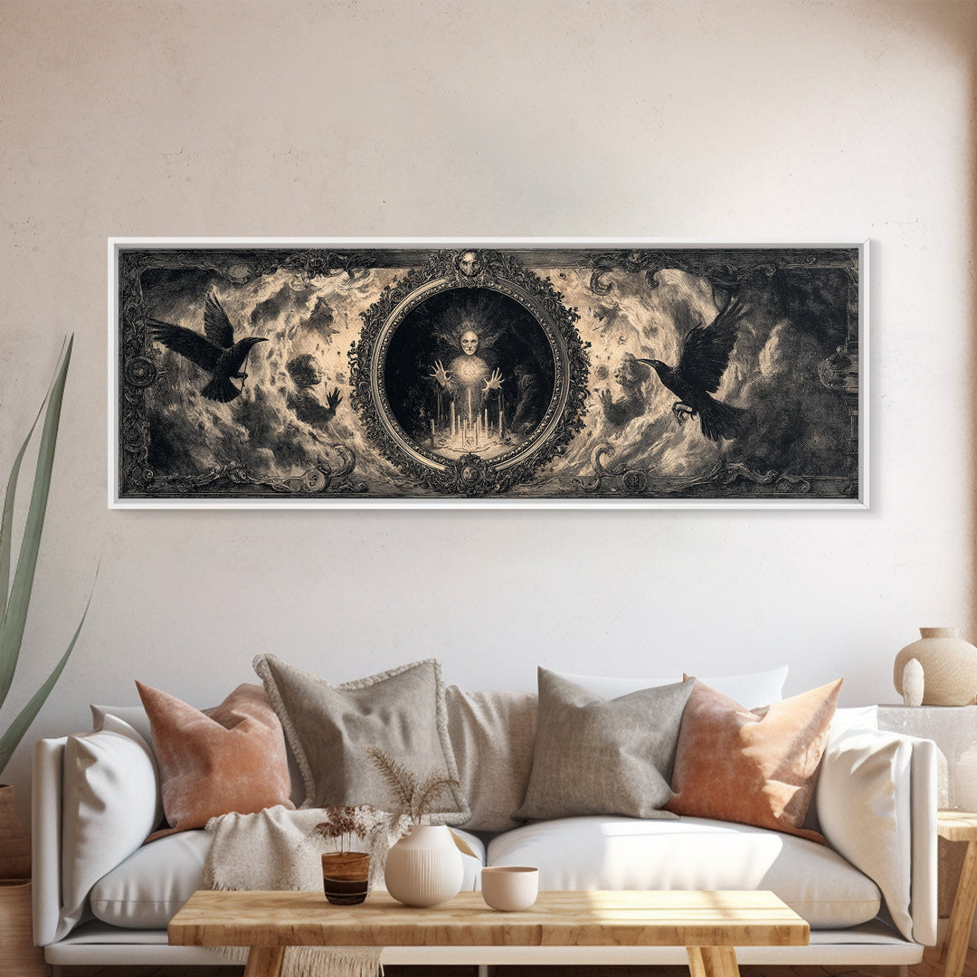 The Cursed Mirror, Dark Romantic Horror Art, Extra Wide Wall Art, Gothic Horror Wall Art, Canvas Print, Halloween Wall Art