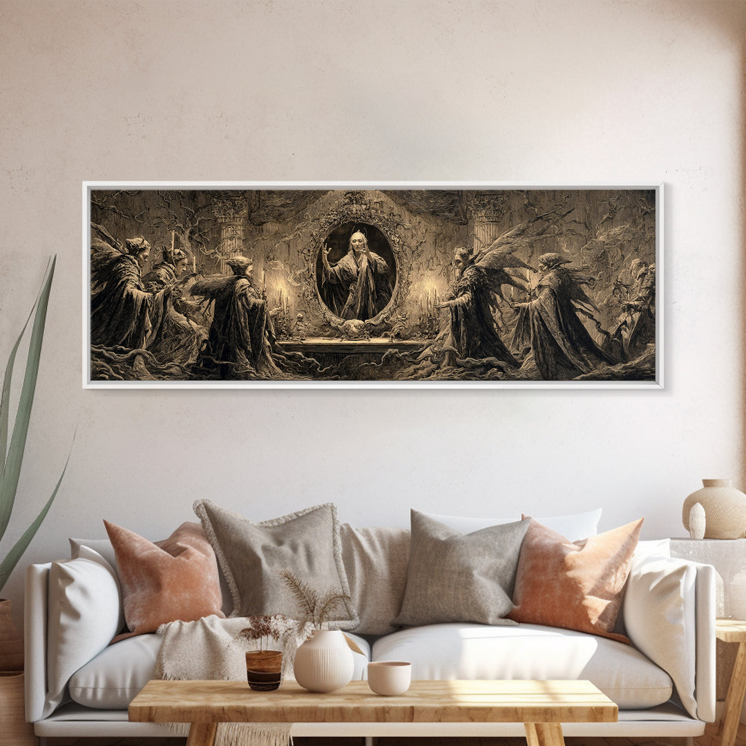 The Cursed Mirror, Visionary Gothic Art, Extra Wide Wall Art, Macabre Wall Art, Canvas Print, Halloween Wall Art, Gothic Home Decor