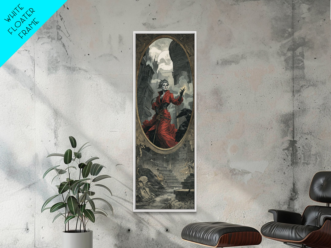 The Cursed Mirror, Architectural Etching Art, Tall Narrow Wall Art, Dark Fantasy Wall Art, Canvas Print, Halloween Wall Art