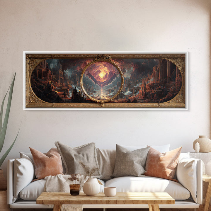 The Cursed Mirror, Apocalyptic Romantic Art, Extra Wide Wall Art, Gothic Horror Wall Art, Canvas Print, Halloween Wall Art