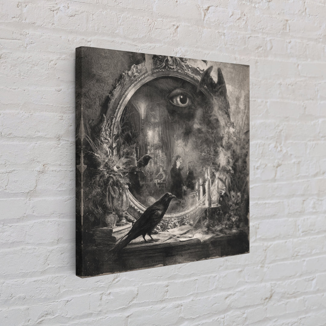 The Cursed Mirror, Symbolist Dream Art, Square Wall Art, Dark Fantasy Wall Art, Canvas Print, Halloween Wall Art, Halloween Decor