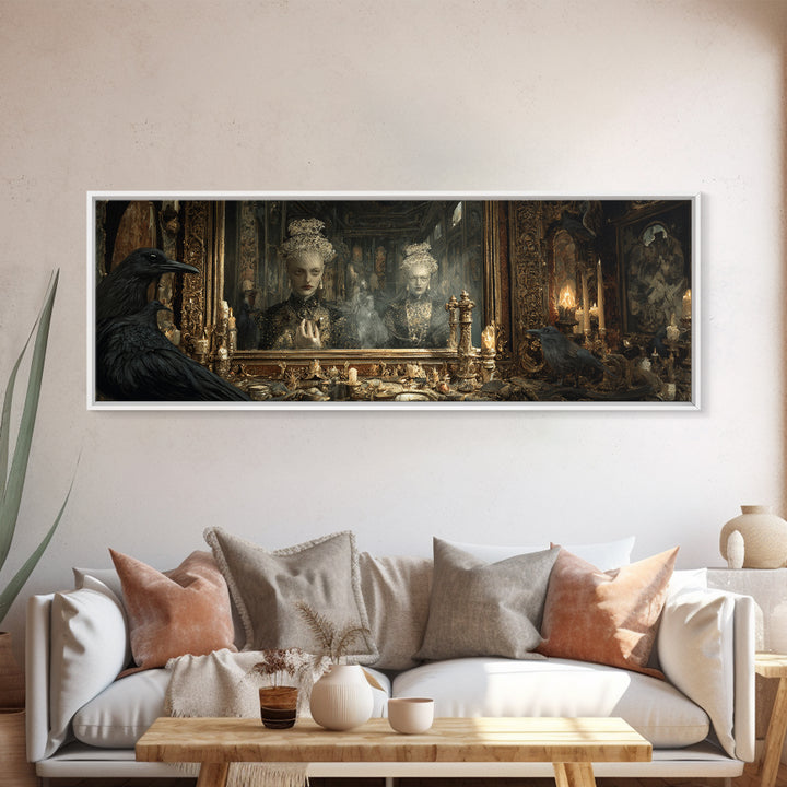 The Cursed Mirror, Ornate Symbolist Art, Extra Wide Wall Art, Macabre Wall Art, Framed Canvas Print, Halloween Wall Art