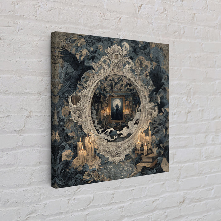 The Cursed Mirror, Symbolist Etching Art, Square Wall Art, Dark Fantasy Wall Art, Framed Canvas Print, Halloween Wall Art