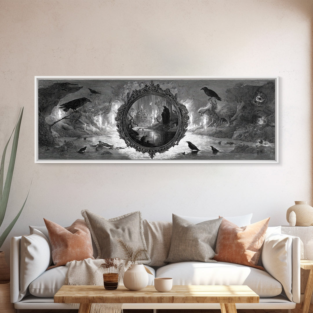 The Cursed Mirror, Expressionist Nightmare Art, Extra Wide Wall Art, Macabre Wall Art, Framed Canvas Print, Halloween Wall Art