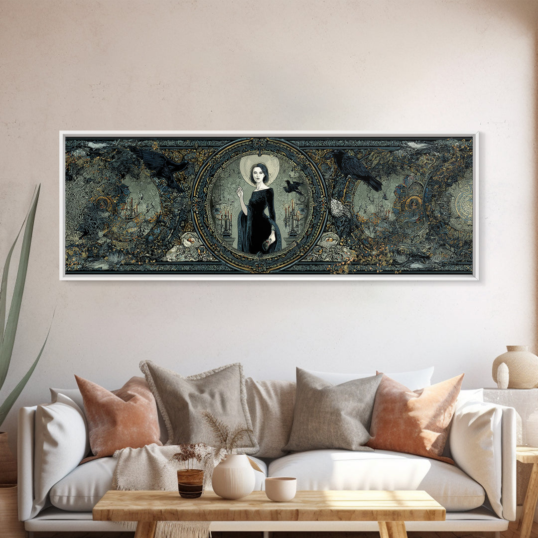 The Cursed Mirror, Stained Glass Gothic Art, Extra Wide Wall Art, Gothic Horror Wall Art, Canvas Print, Halloween Wall Art