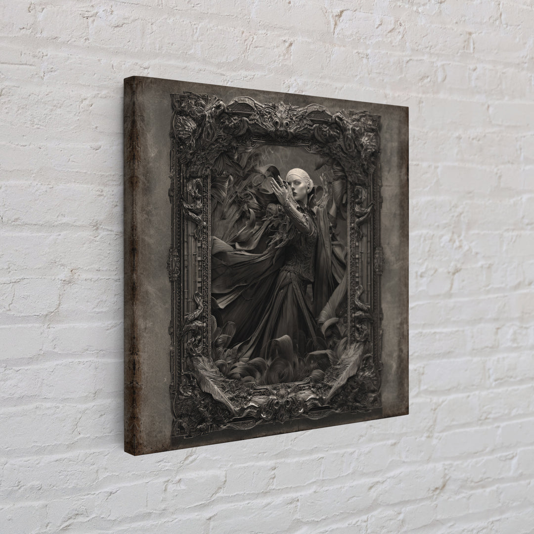 The Cursed Mirror, Biomechanical Horror Art, Square Wall Art, Dark Halloween Decor, Canvas Print, Halloween Wall Art, Macabre Wall Art