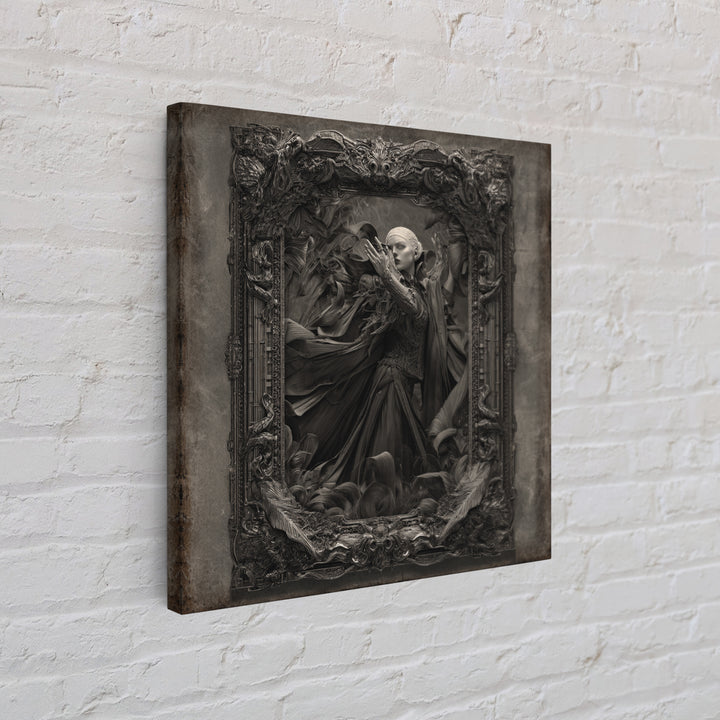 The Cursed Mirror, Biomechanical Horror Art, Square Wall Art, Dark Halloween Decor, Canvas Print, Halloween Wall Art, Macabre Wall Art