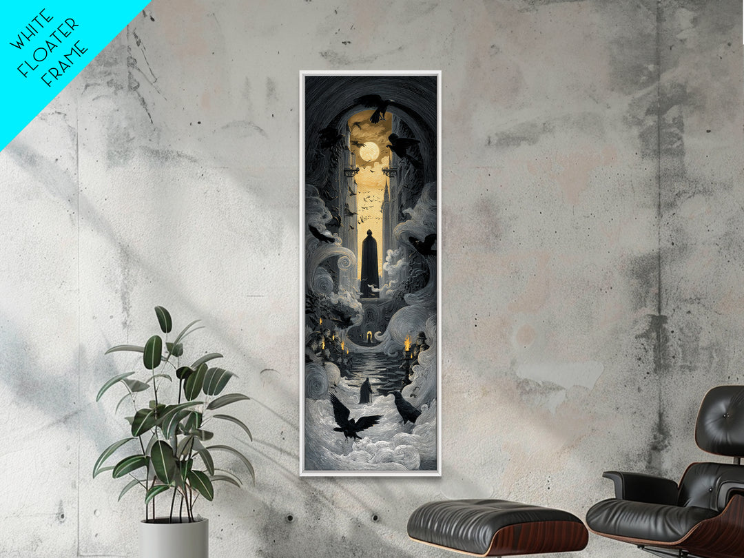The Living Spellbook, Gothic Engraving Art, Tall Narrow Wall Art, Dark Fantasy Wall Art, Canvas Print, Halloween Wall Art