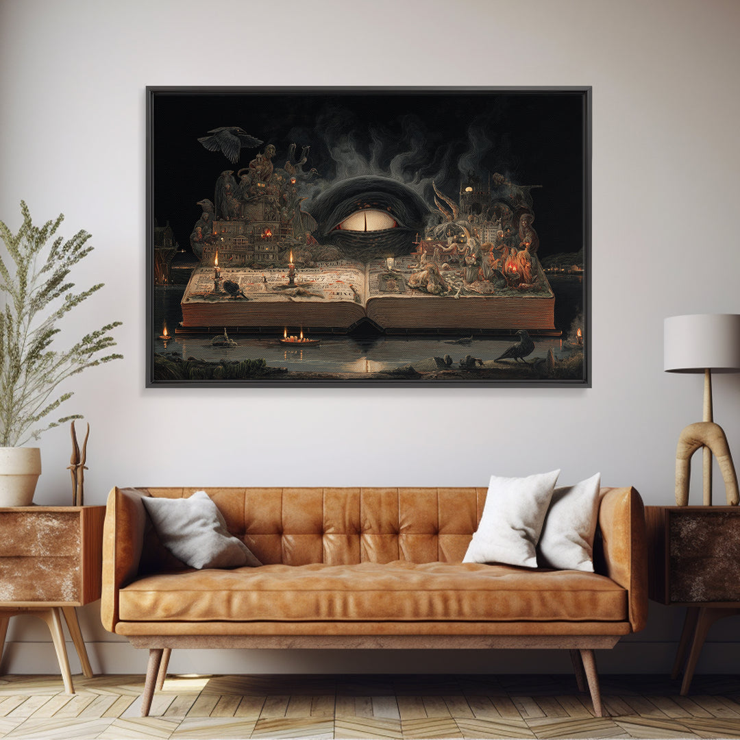 The Living Spellbook, Medieval Grotesque Art, Landscape Wall Art, Dark Fantasy Wall Art, Framed Canvas Print, Halloween Wall Art