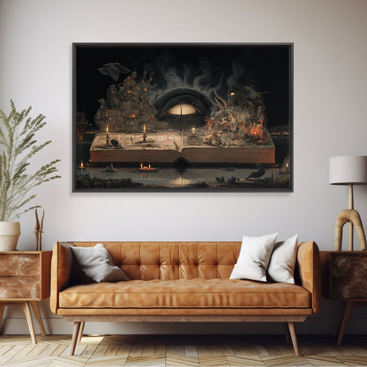 The Living Spellbook, Medieval Grotesque Art, Landscape Wall Art, Dark Fantasy Wall Art, Framed Canvas Print, Halloween Wall Art