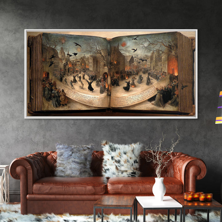 The Living Spellbook, Northern Renaissance Horror, Wide Panoramic Art, Macabre Wall Art, Canvas Print, Halloween Wall Art