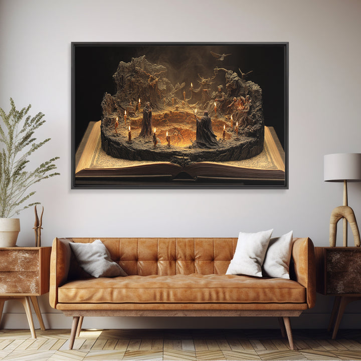 The Living Spellbook, Baroque Witchcraft Art, Landscape Wall Art, Gothic Horror Wall Art, Framed Canvas Print, Halloween Wall Art