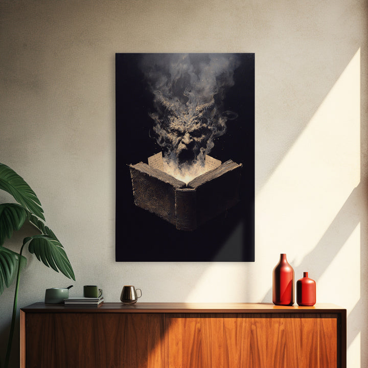 The Living Spellbook, Dark Romantic Horror Art, Vertical Wall Art, Gothic Horror Wall Art, Framed Canvas Print, Halloween Wall Art
