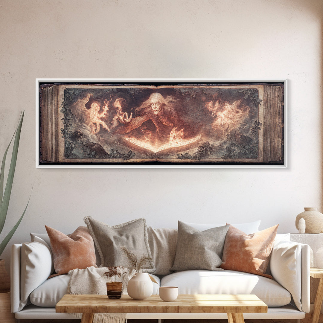 The Living Spellbook, Visionary Gothic Art, Extra Wide Wall Art, Macabre Wall Art, Canvas Print, Halloween Wall Art, Halloween Decor