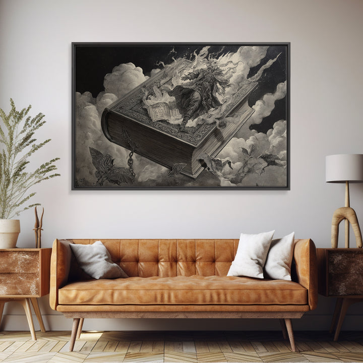 The Living Spellbook, Architectural Etching Art, Landscape Wall Art, Dark Fantasy Wall Art, Canvas Print, Halloween Wall Art