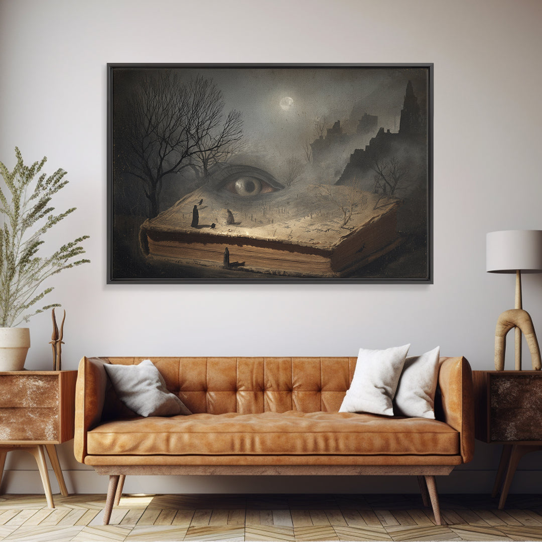 The Living Spellbook, Romantic Gothic Landscape, Landscape Wall Art, Dark Halloween Decor, Framed Canvas Print, Halloween Wall Art