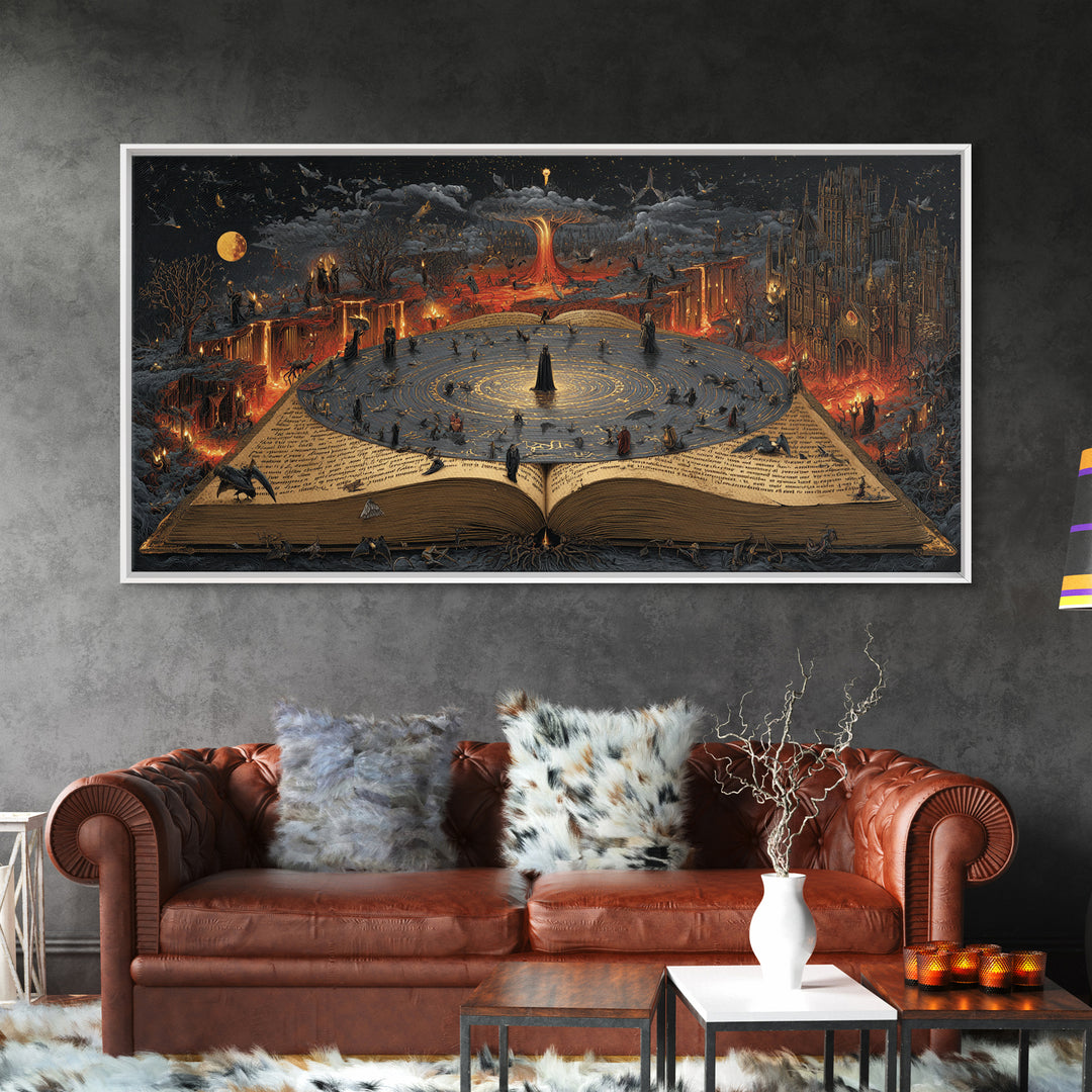 The Living Spellbook, Apocalyptic Romantic Art, Wide Panoramic Art, Gothic Horror Wall Art, Canvas Print, Halloween Wall Art