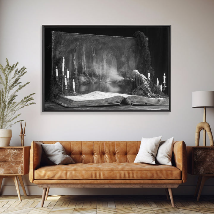The Living Spellbook, Symbolist Gothic Landscape, Landscape Wall Art, Dark Halloween Decor, Canvas Print, Halloween Wall Art
