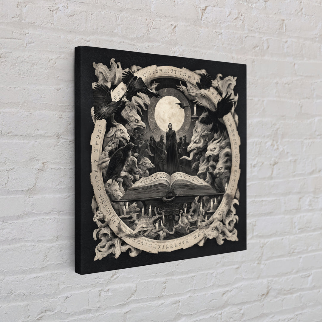 The Living Spellbook, Dark Symbolist Art, Square Wall Art, Dark Halloween Decor, Framed Canvas Print, Halloween Wall Art