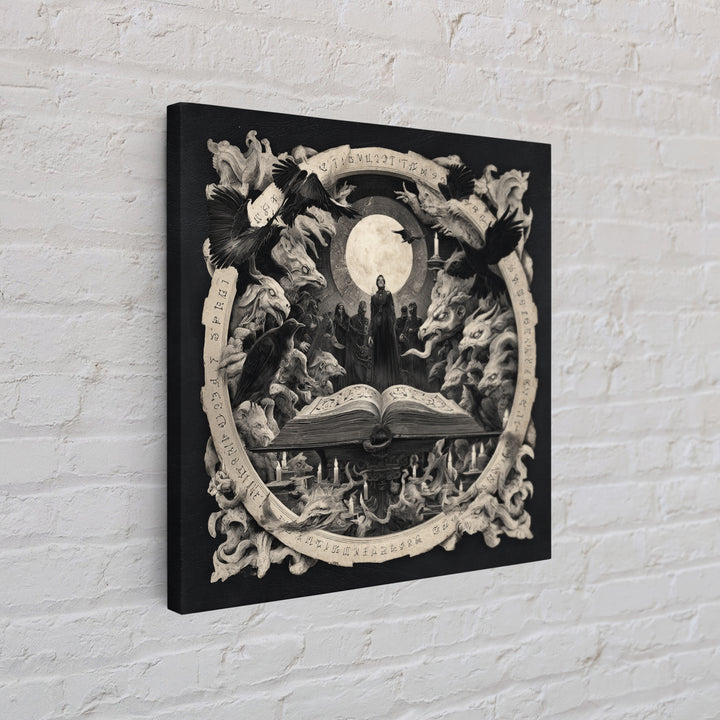 The Living Spellbook, Dark Symbolist Art, Square Wall Art, Dark Halloween Decor, Framed Canvas Print, Halloween Wall Art