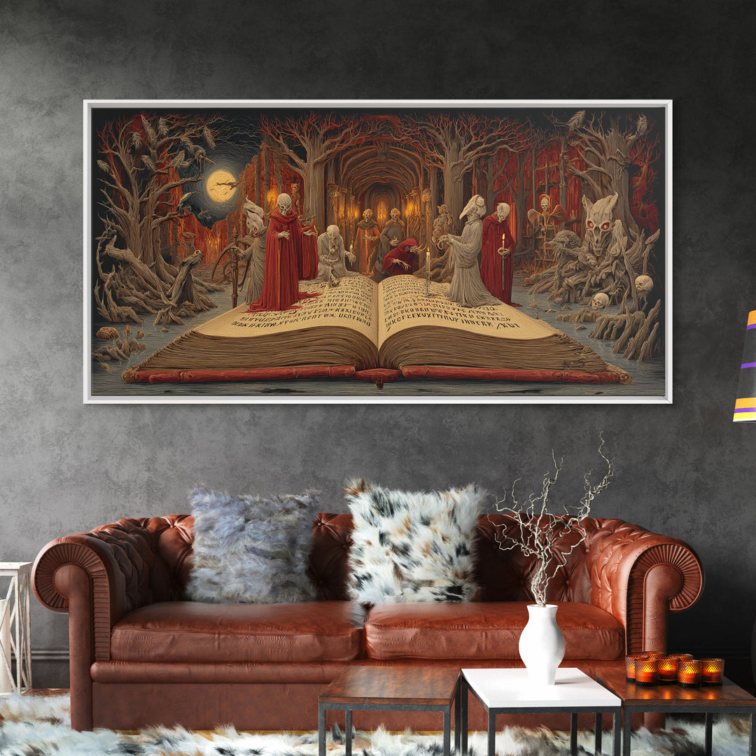 The Living Spellbook, Expressionist Nightmare Art, Wide Panoramic Art, Dark Fantasy Wall Art, Canvas Print, Halloween Wall Art