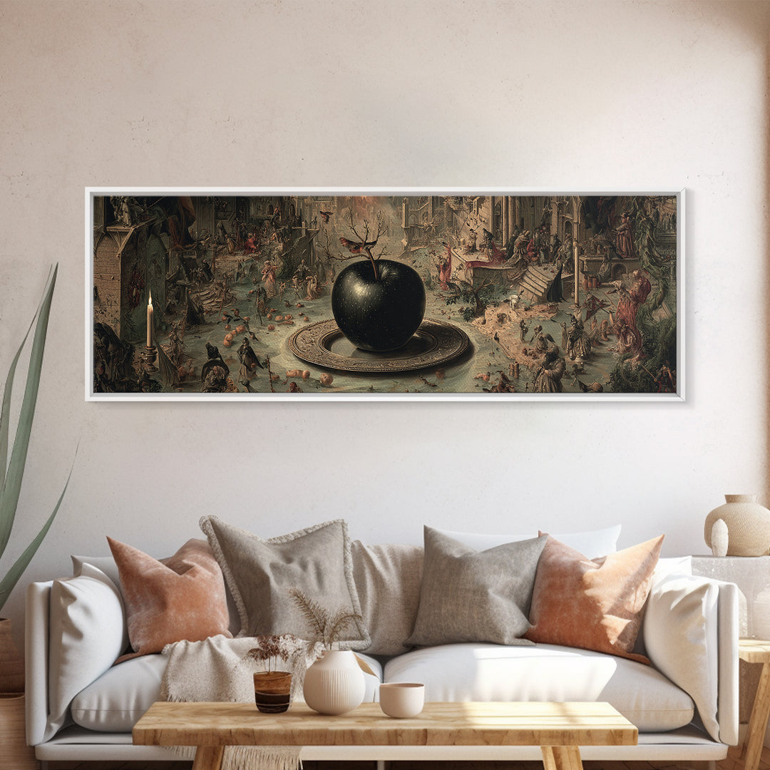 The Poisoned Apple, Medieval Grotesque Art, Extra Wide Wall Art, Gothic Horror Wall Art, Framed Canvas Print, Halloween Wall Art