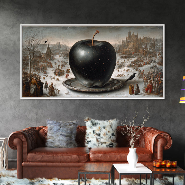 The Poisoned Apple, Northern Renaissance Horror, Wide Panoramic Art, Dark Fantasy Wall Art, Framed Canvas Print, Halloween Decor