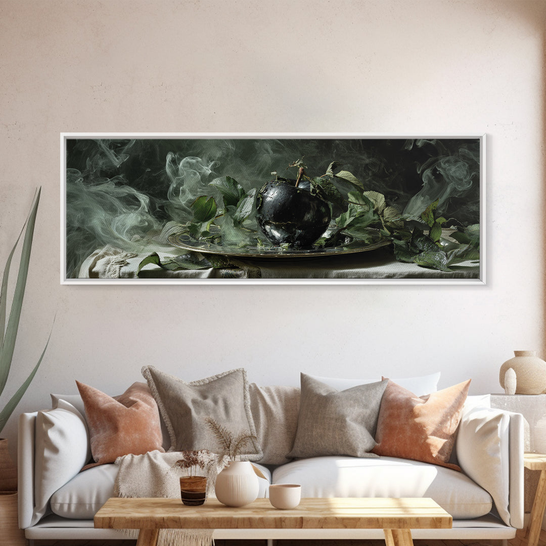 The Poisoned Apple, Dark Renaissance Art, Extra Wide Wall Art, Dark Halloween Decor, Framed Canvas Print, Halloween Wall Art